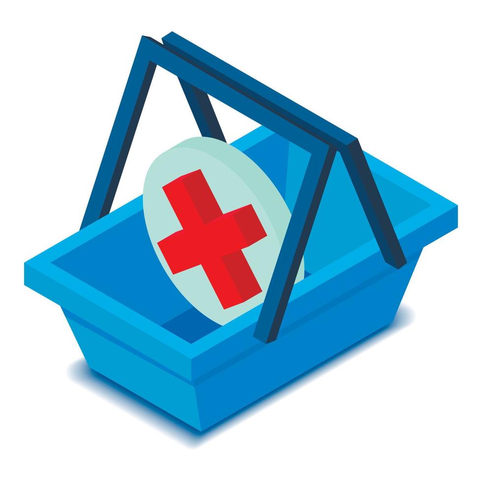 cesta con icono de signo de medicina, estilo isométrico vector