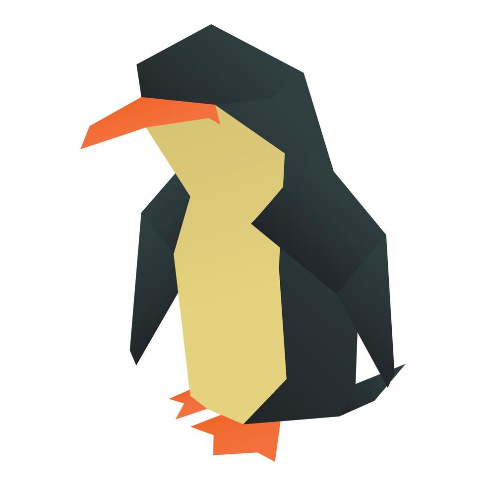 Origami penguin icon, cartoon style vector