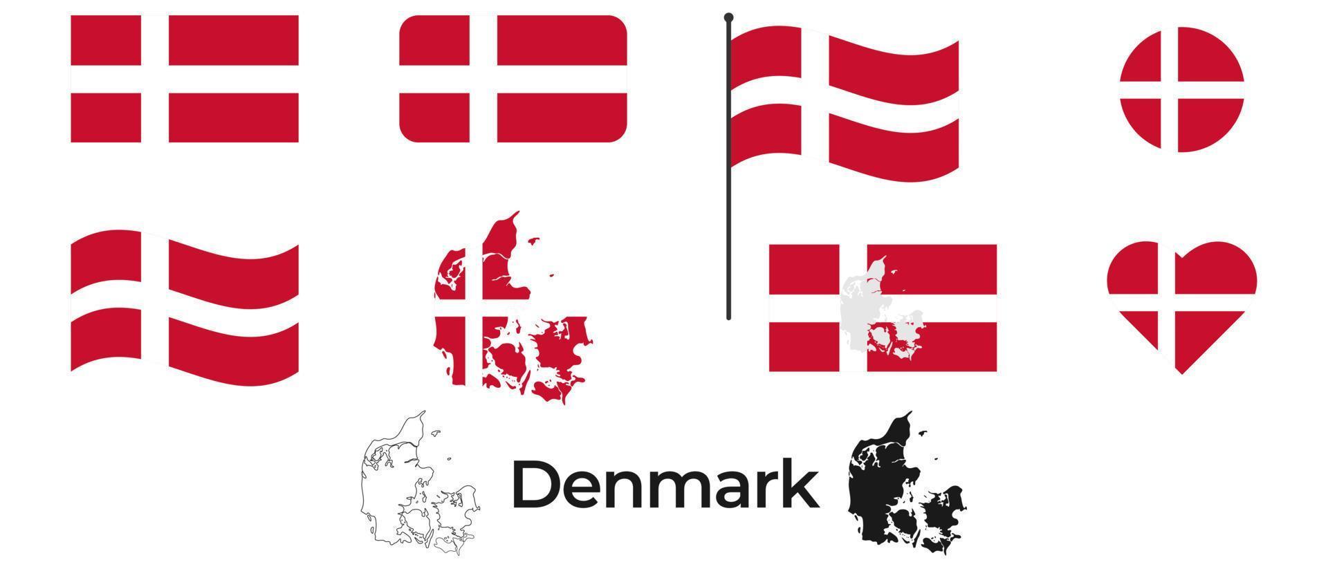 Flag of Denmark. Silhouette of Denmark. National symbol. vector