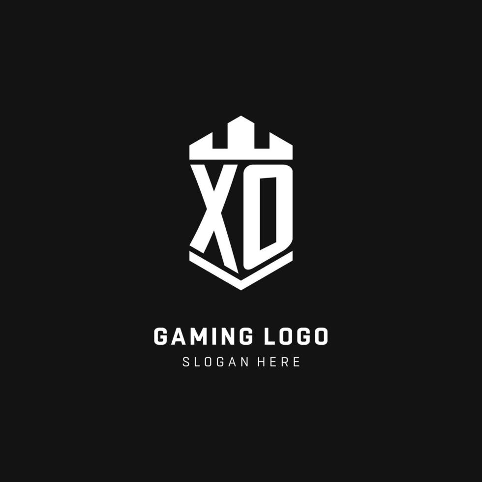 XO monogram logo initial with crown and shield guard shape style vector