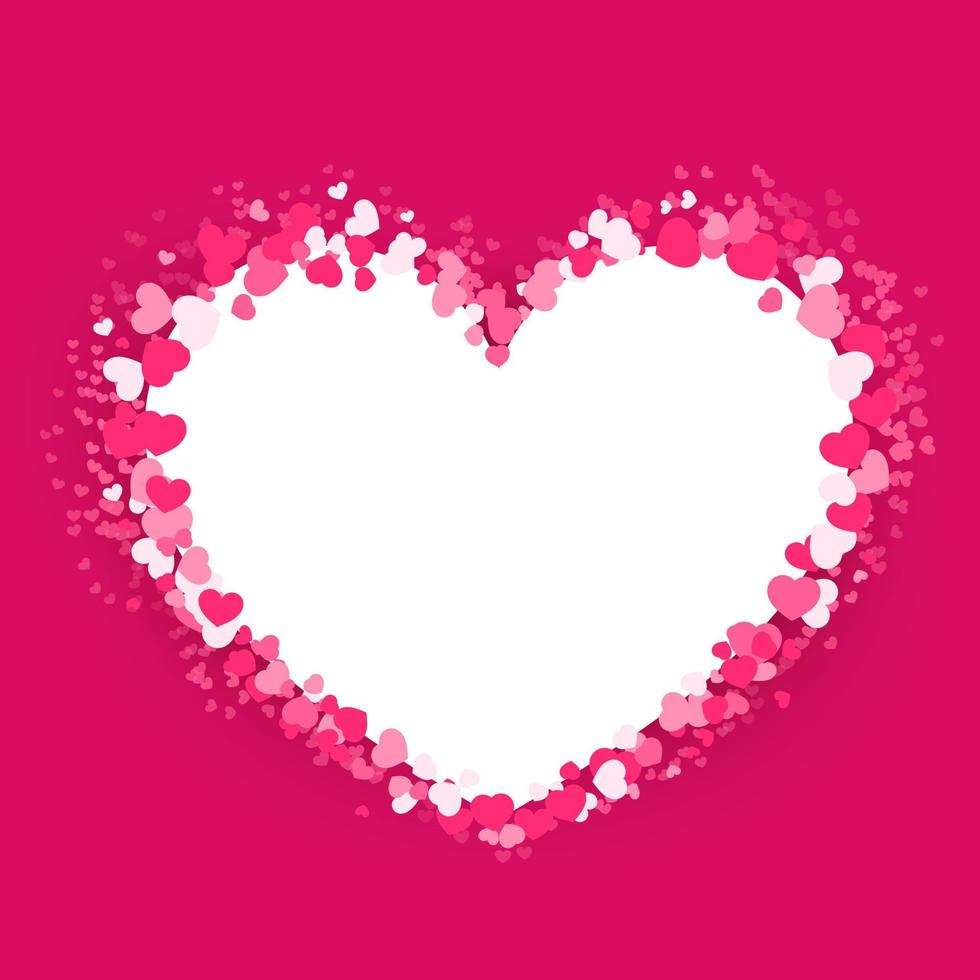 explotando corazones sobre fondo rosa. borde de marco de corazones o marco para el fondo de la tarjeta de felicitación e invitación. feliz día de san valentín ilustración vectorial vector