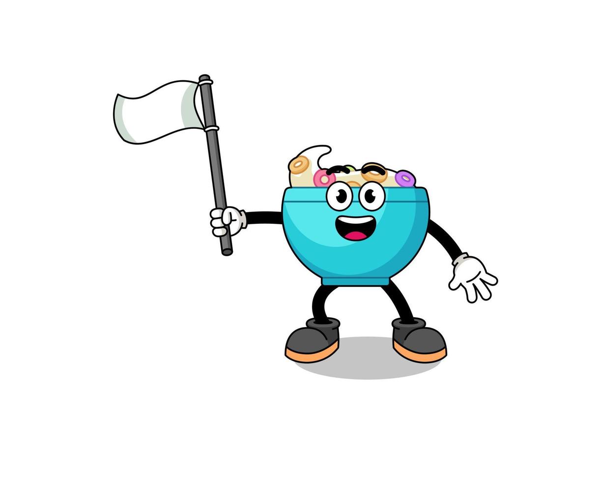 Cartoon Illustration of cereal bowl holding a white flag vector