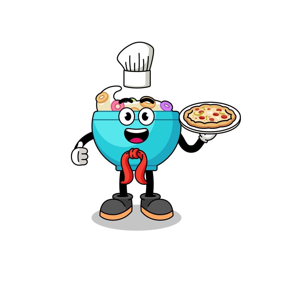 ilustración de tazón de cereal como chef italiano vector