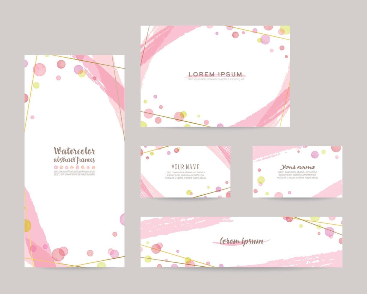 plantillas de diseño vectorial con coloridas burbujas de acuarela, líneas doradas. cubierta de folleto, tarjeta, tarjetas de visita, pancarta - rosa vector