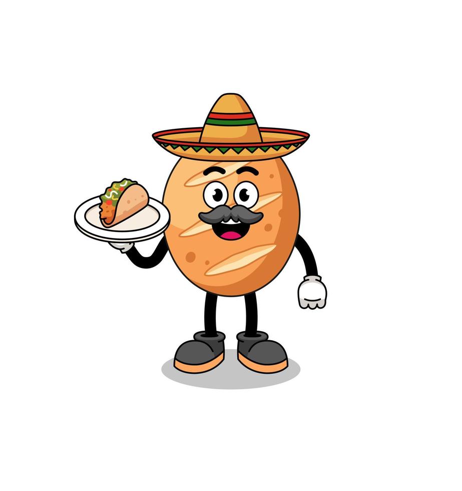 Character cartoon of french bread as a mexican chef vector