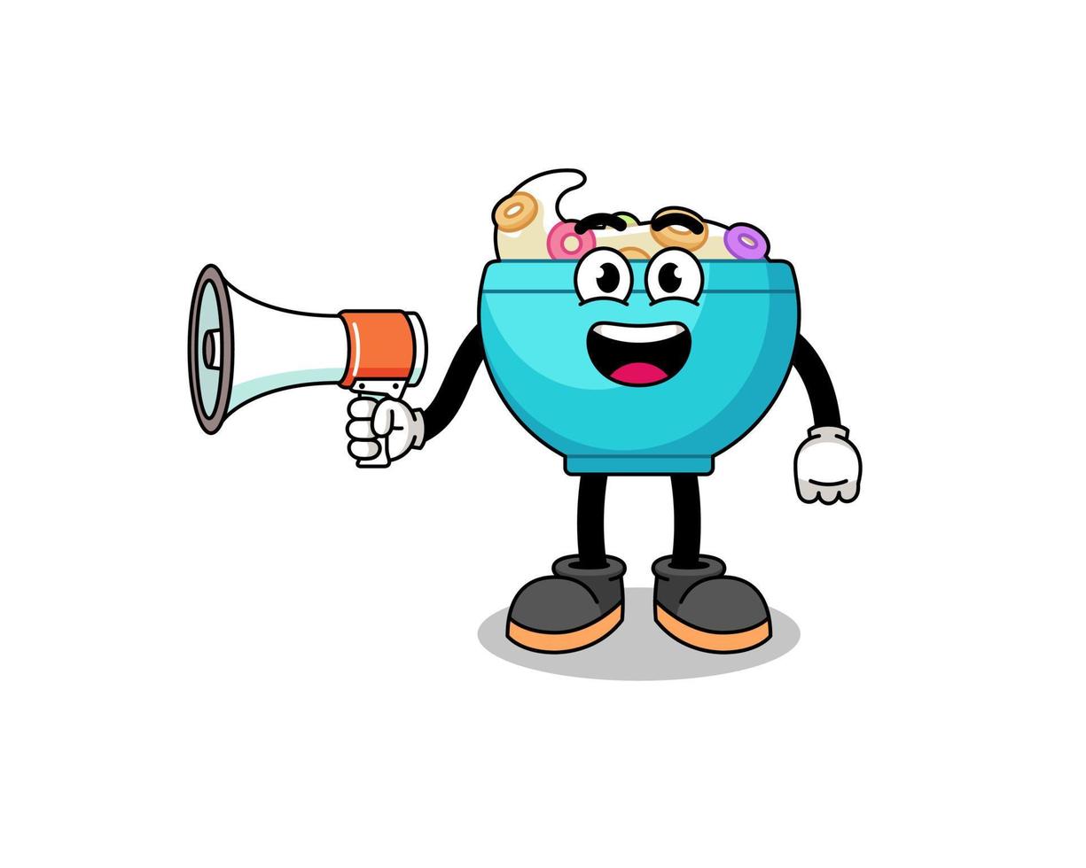 cereal bowl cartoon illustration holding megaphone vector