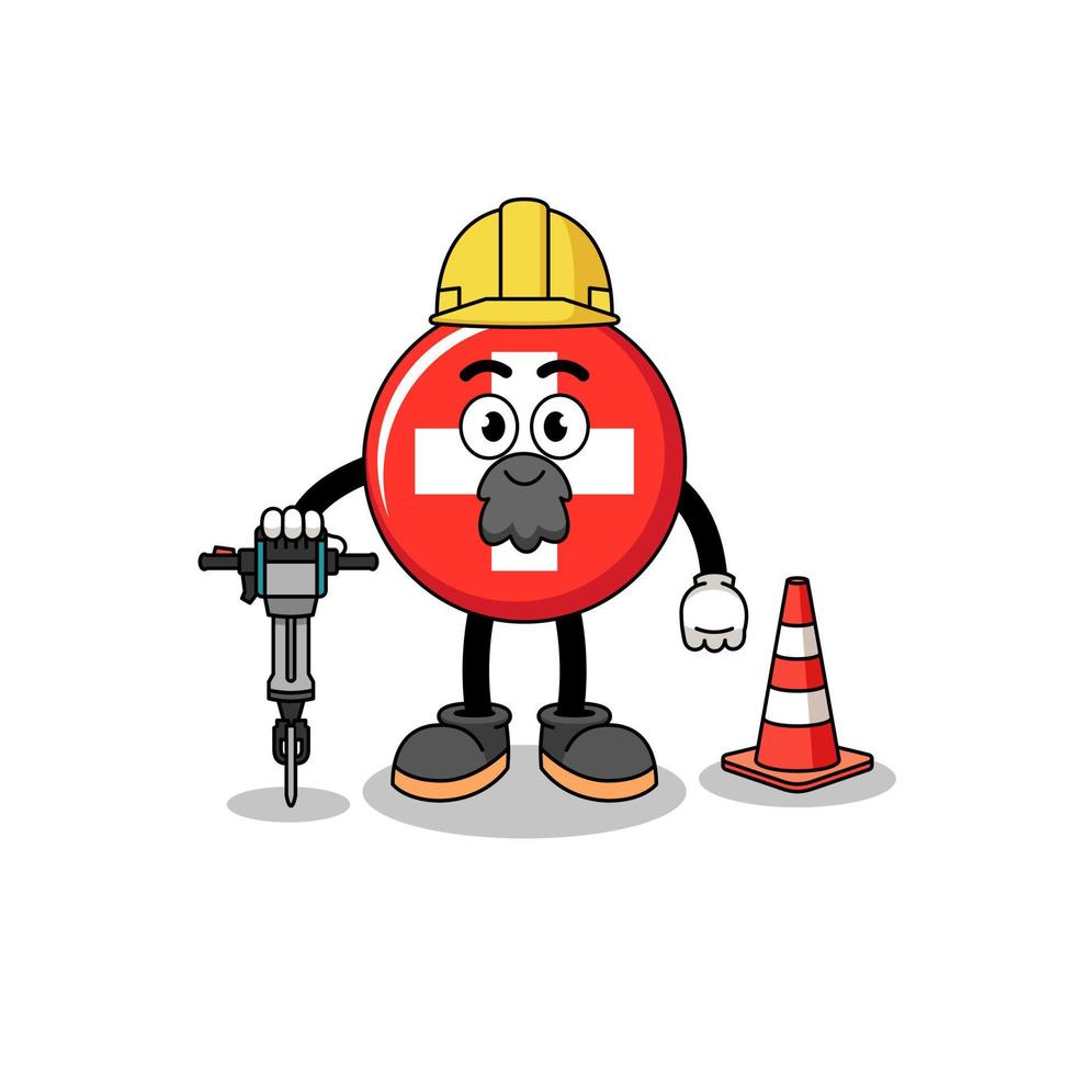 Character cartoon of switzerland working on road construction vector