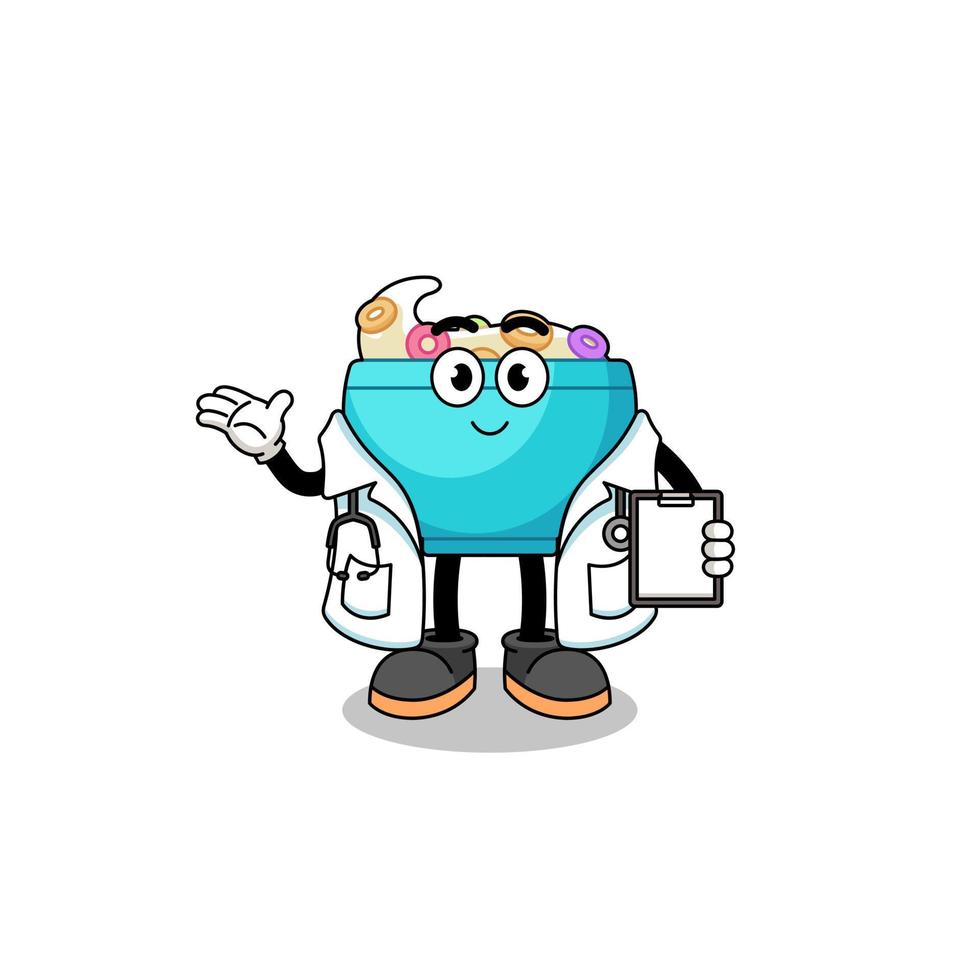 Cartoon mascot of cereal bowl doctor vector