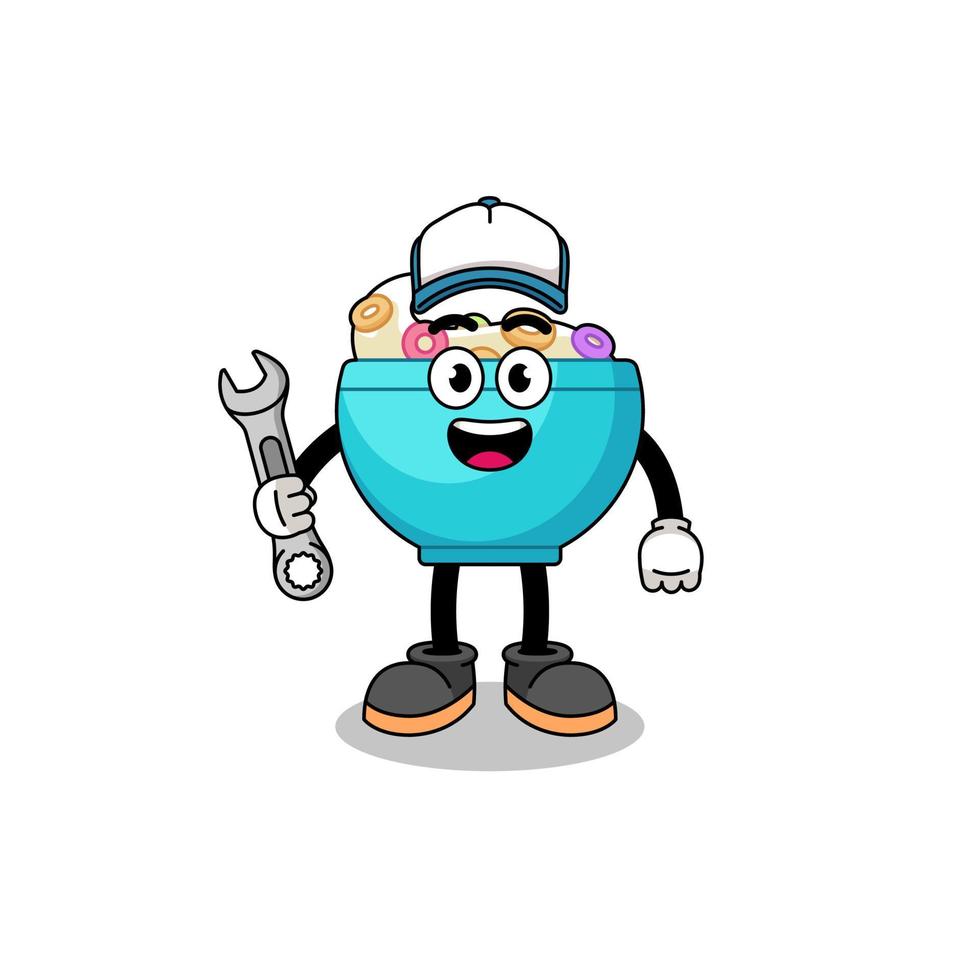 cereal bowl illustration cartoon as a mechanic vector