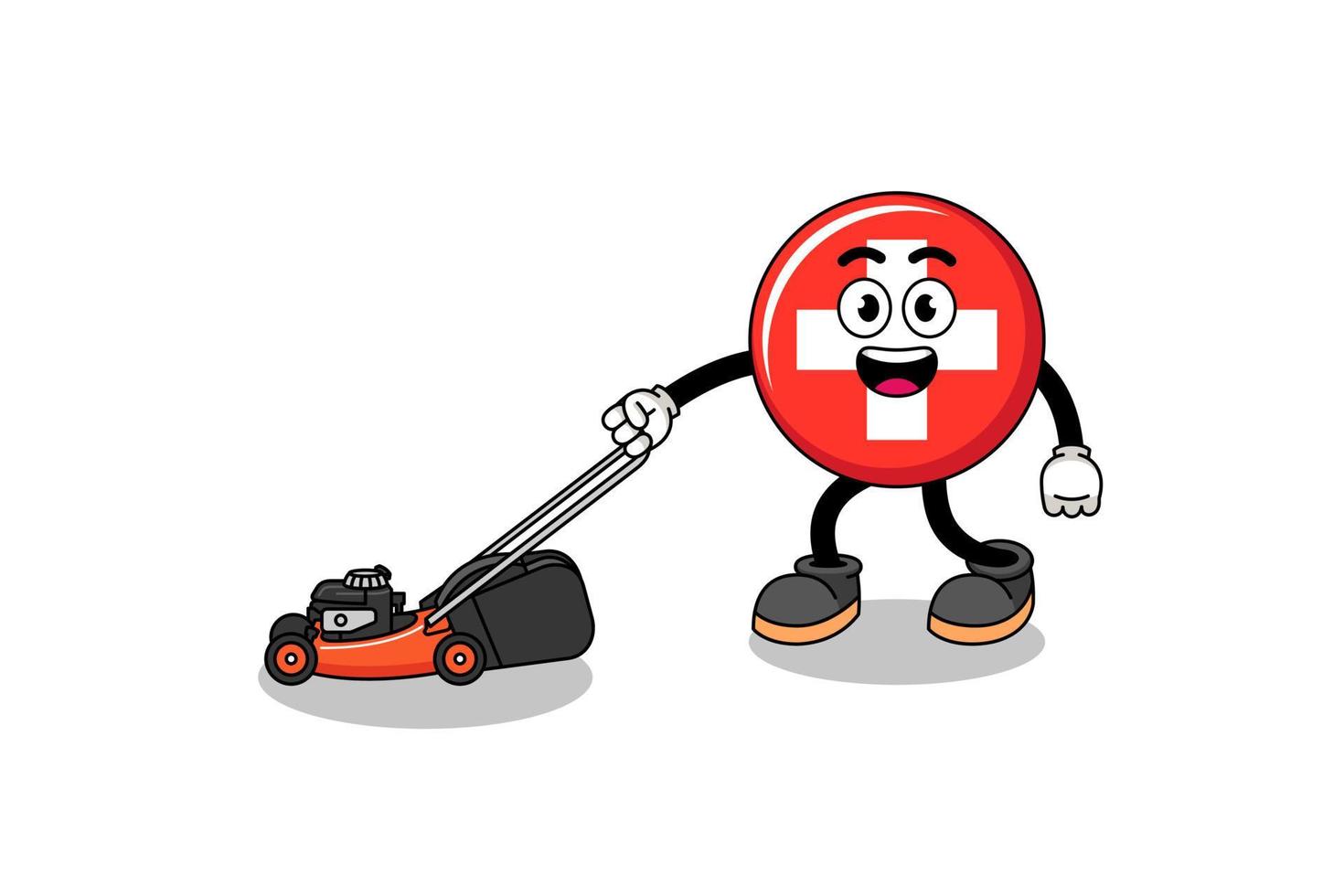 caricatura de ilustración de suiza con cortadora de césped vector