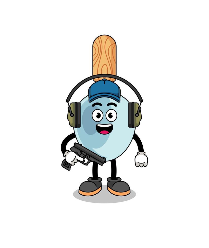 Character mascot of cooking spoon doing shooting range vector