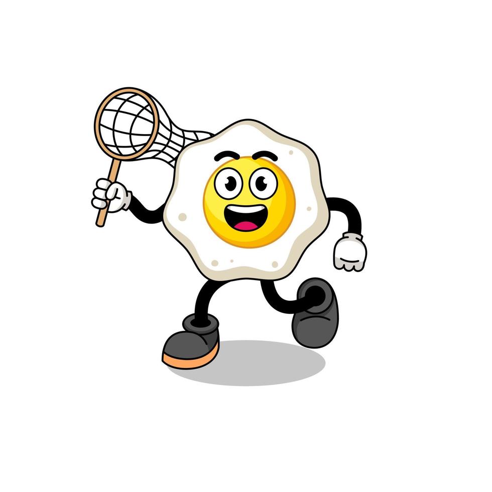 Cartoon of fried egg catching a butterfly vector