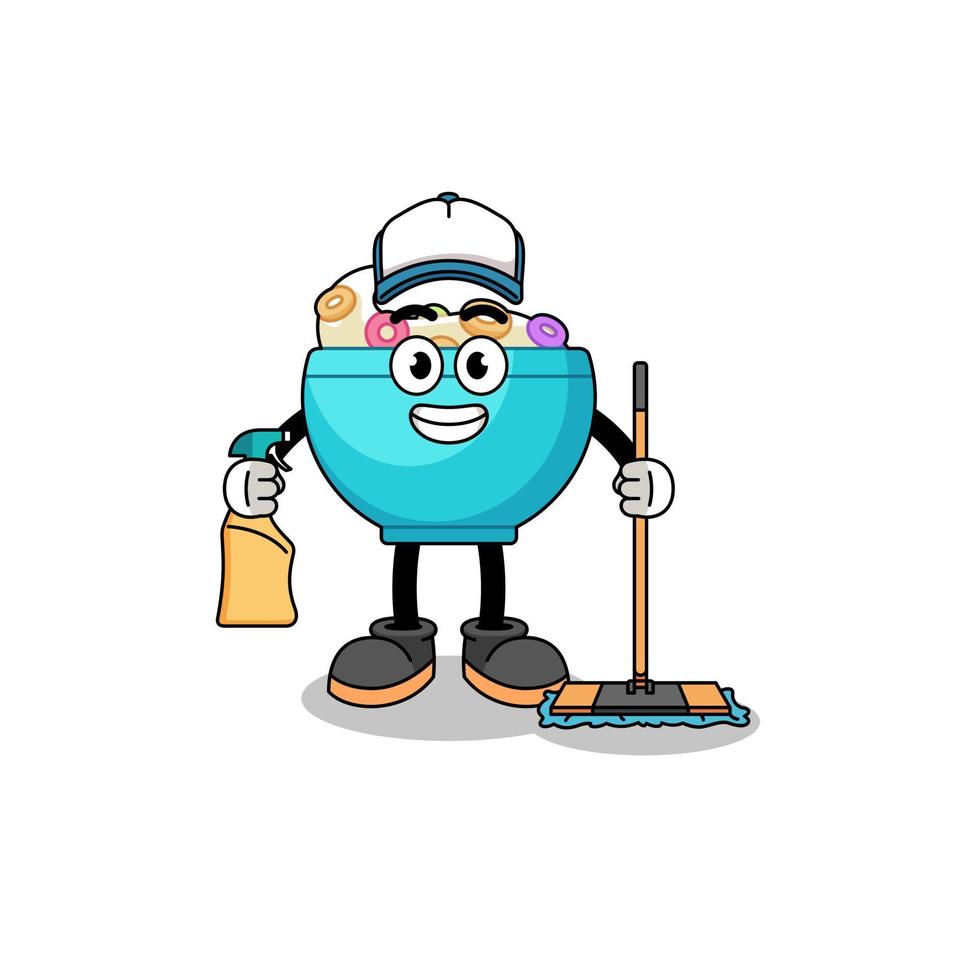 Character mascot of cereal bowl as a cleaning services vector