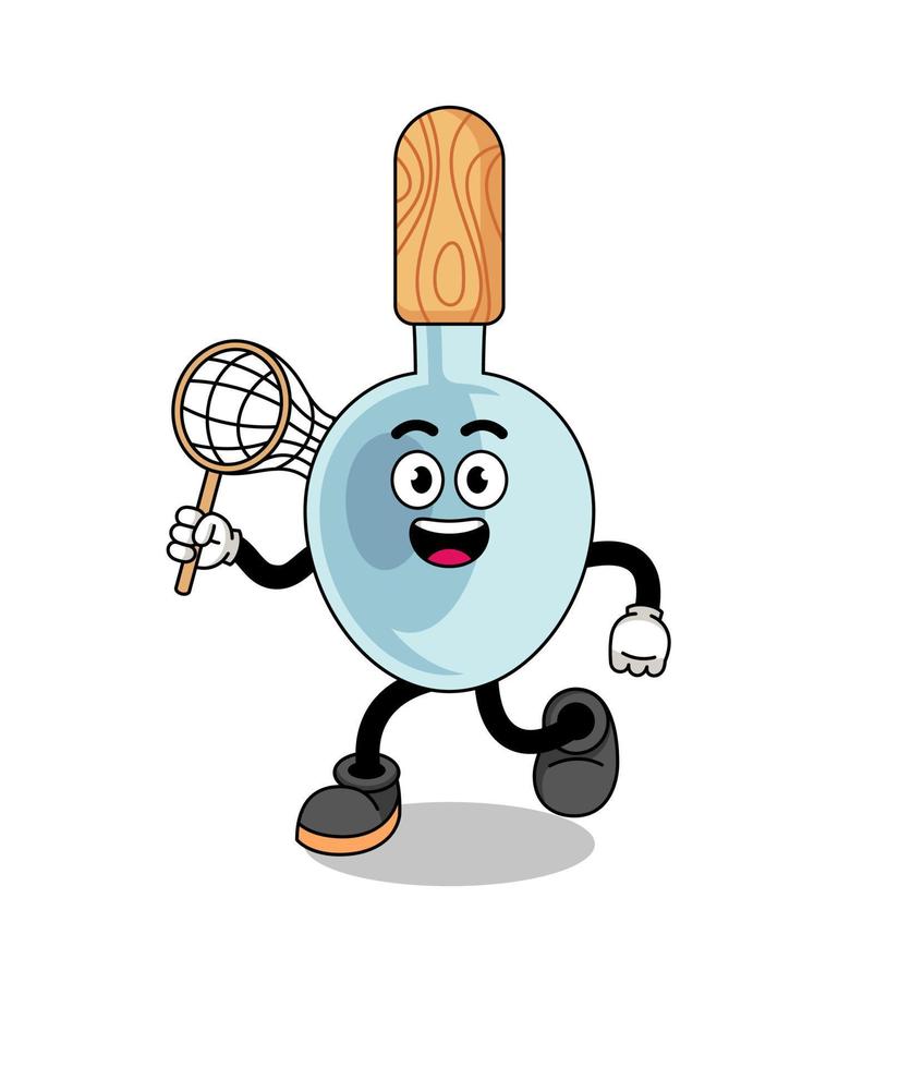 Cartoon of cooking spoon catching a butterfly vector