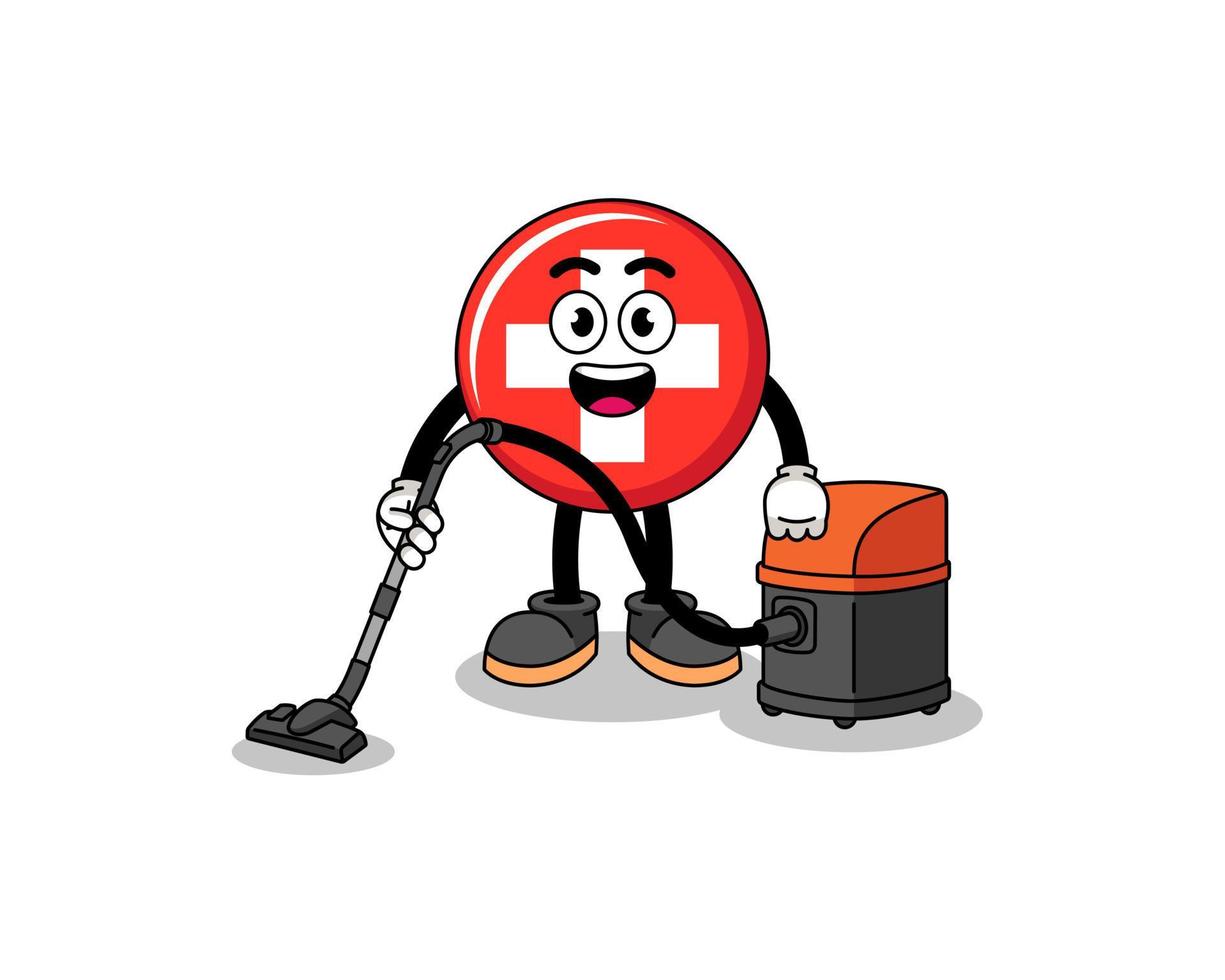 Character mascot of switzerland holding vacuum cleaner vector