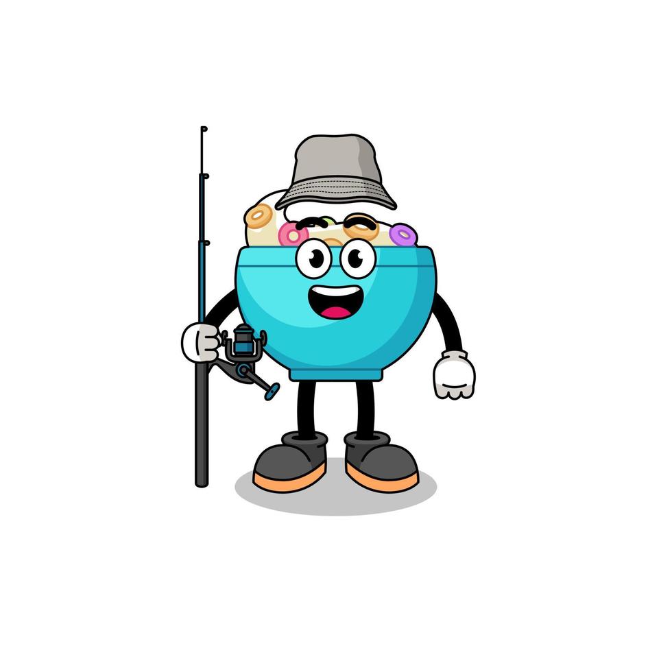 ilustración de la mascota del pescador del tazón de cereal vector