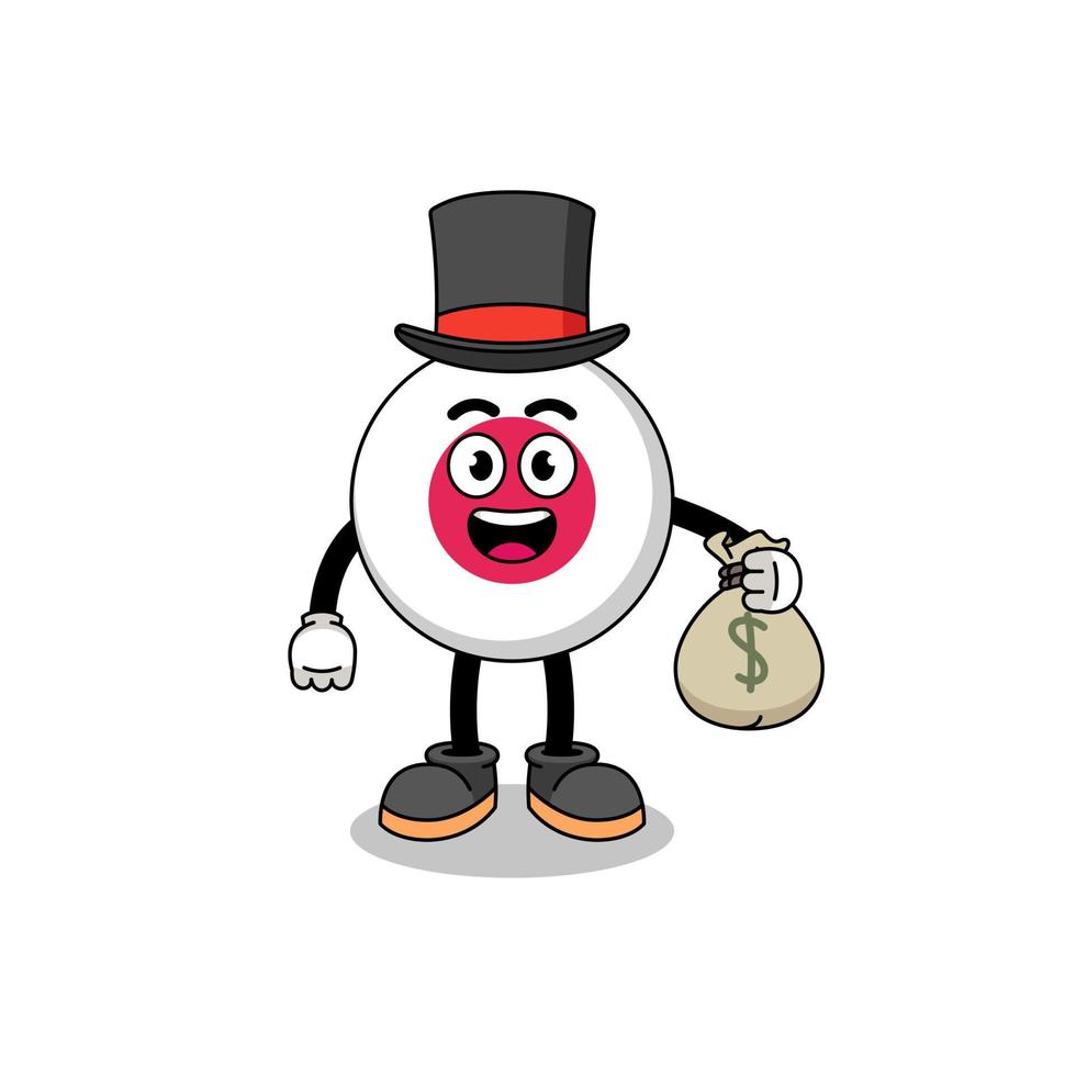 japan flag mascot illustration rich man holding a money sack vector