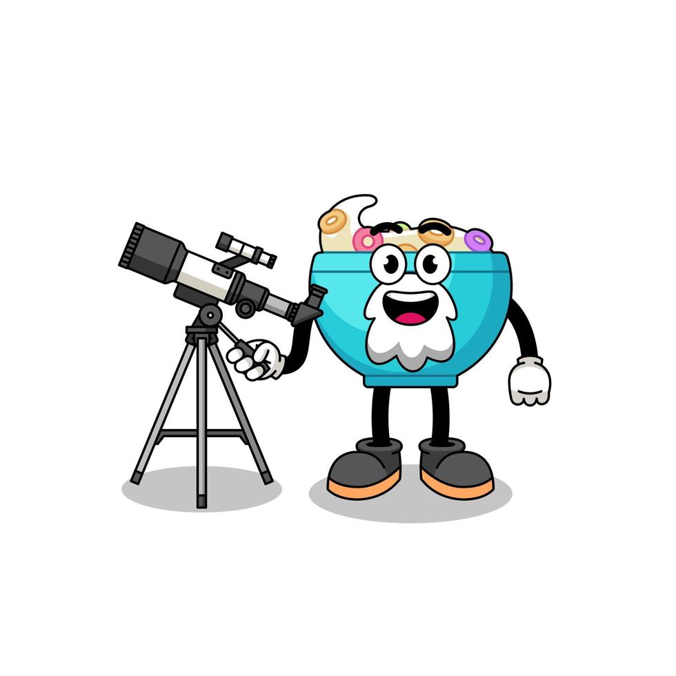 Illustration of cereal bowl mascot as an astronomer vector