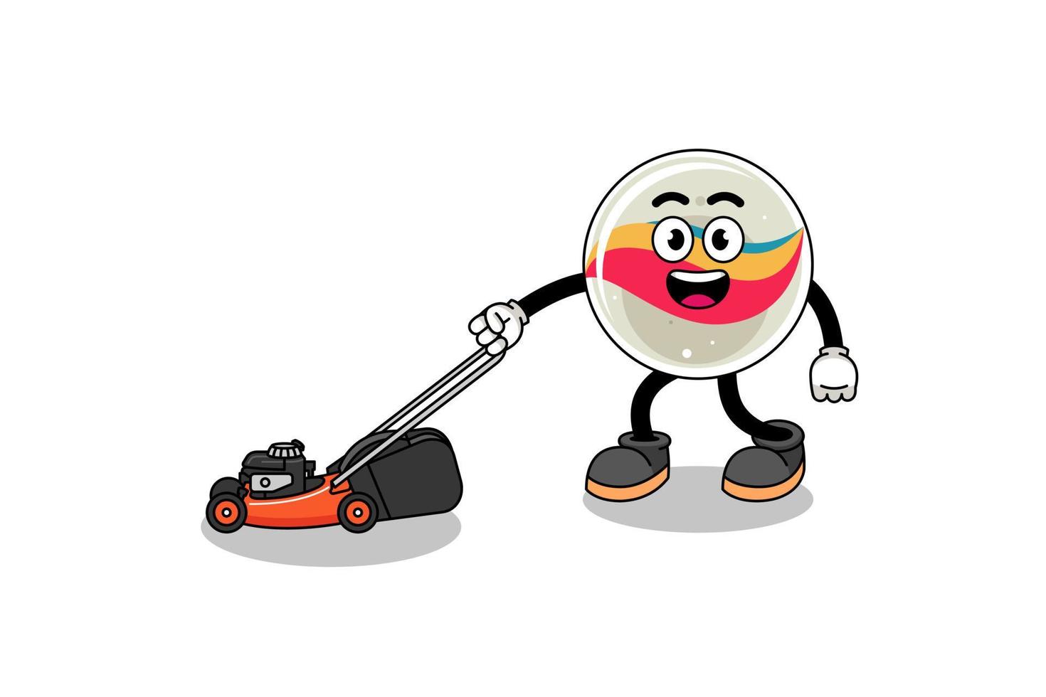 marble toy illustration cartoon holding lawn mower vector