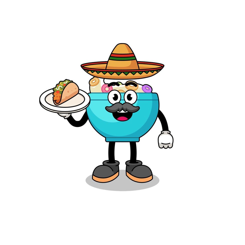 caricatura de personaje de tazón de cereal como chef mexicano vector