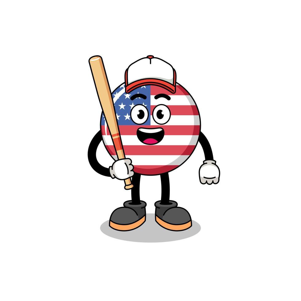 caricatura de la mascota de la bandera de los estados unidos como jugador de béisbol vector