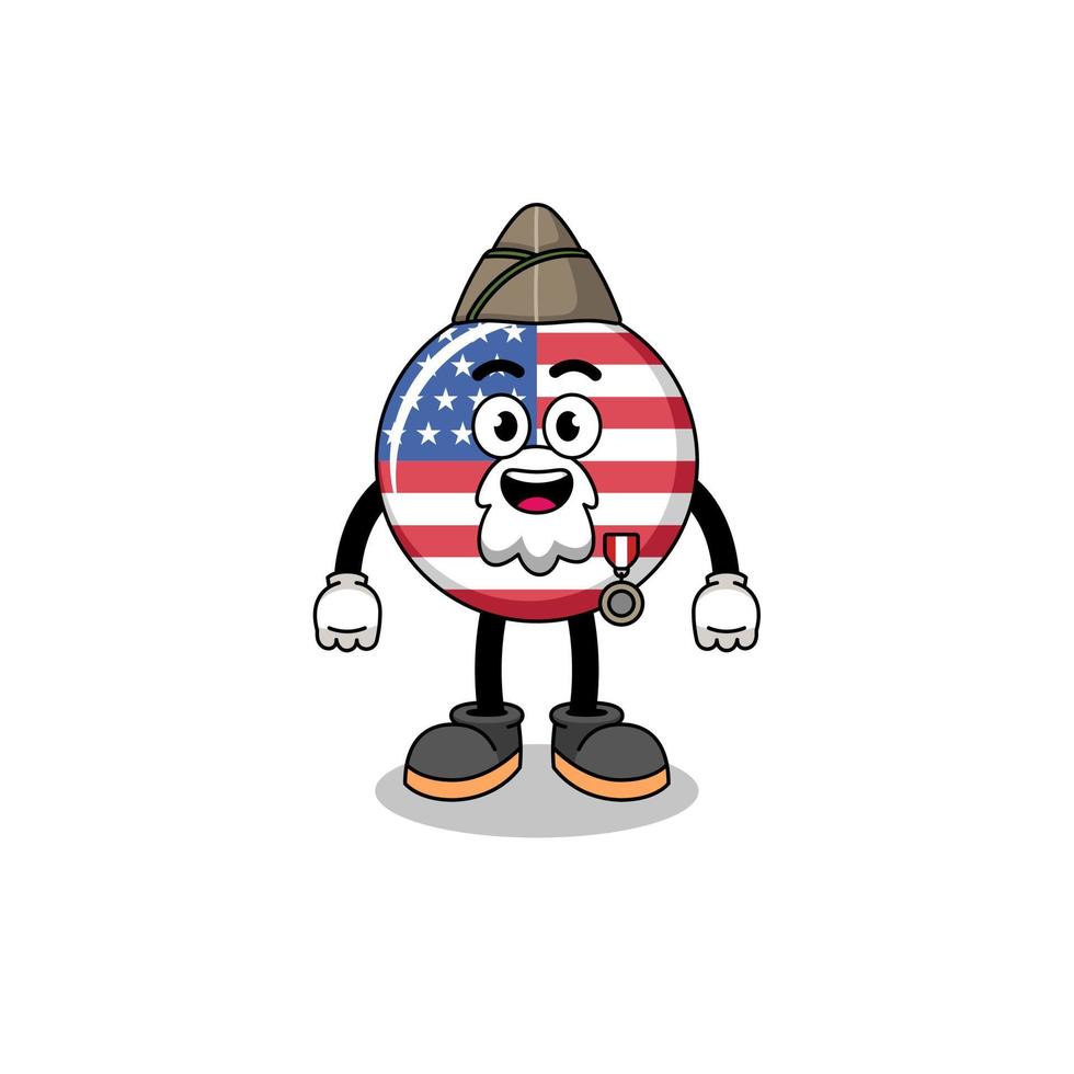 caricatura de personaje de la bandera de estados unidos como veterano vector