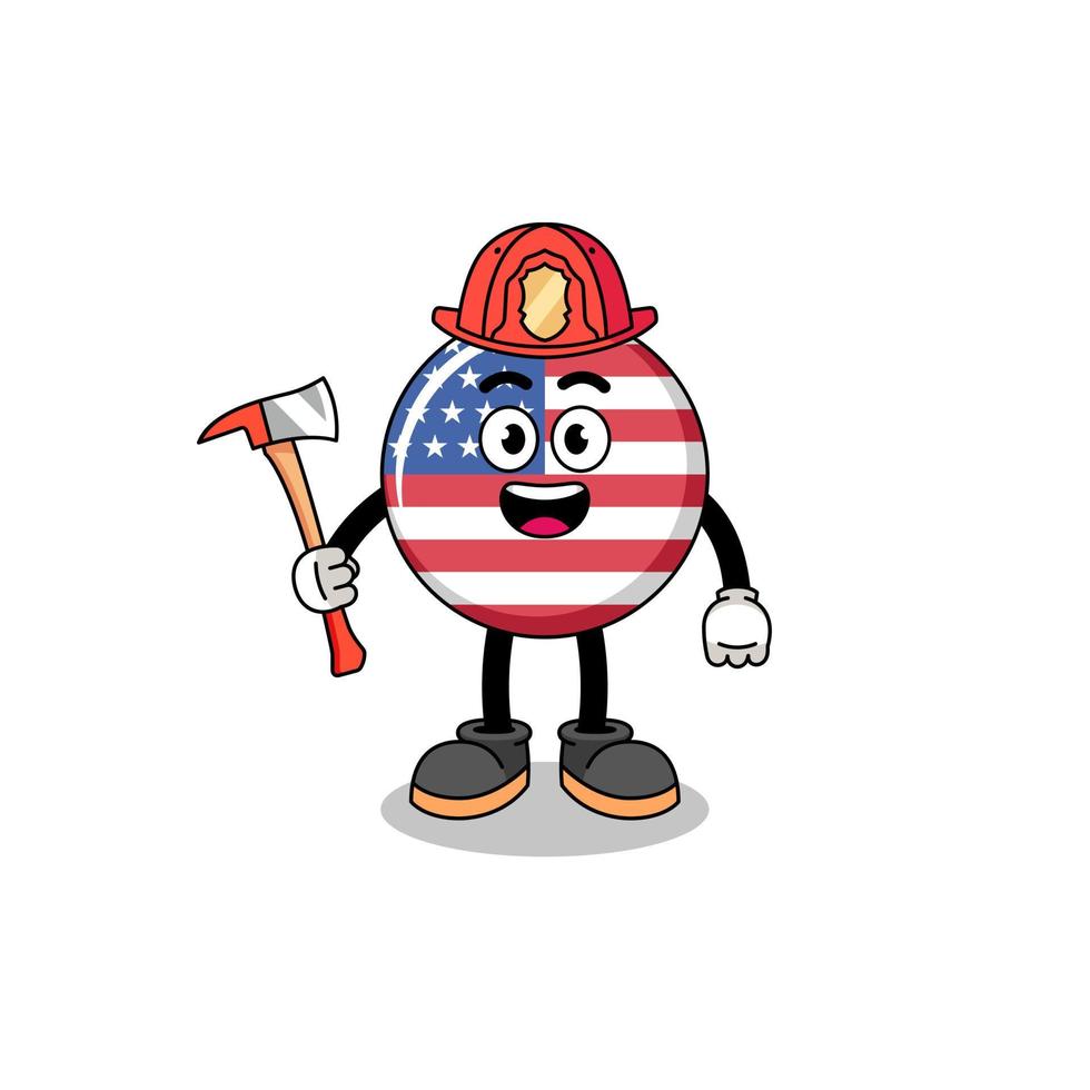 caricatura, mascota, de, estados unidos, bandera, bombero vector