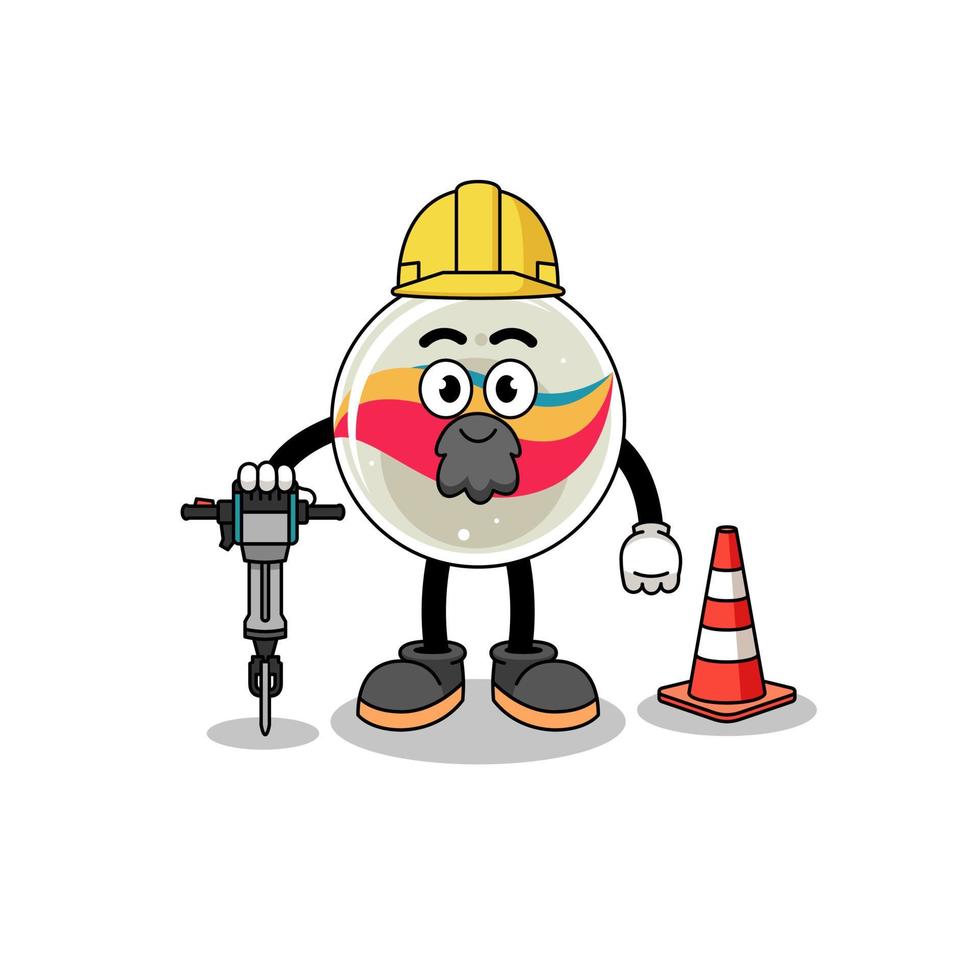 Character cartoon of marble toy working on road construction vector