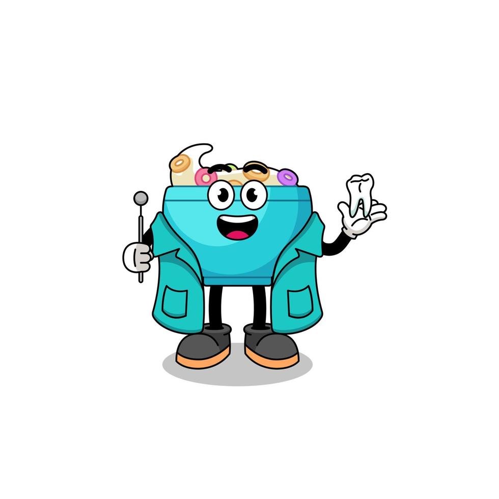 ilustración de la mascota del tazón de cereal como dentista vector