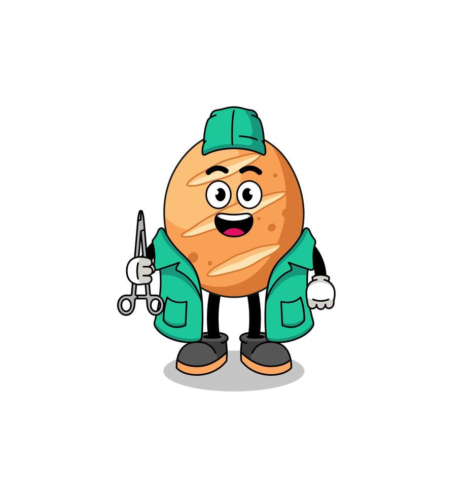 Illustration of french bread mascot as a surgeon vector