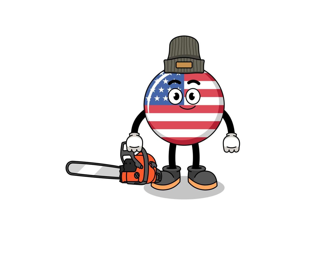 united states flag illustration cartoon as a lumberjack vector