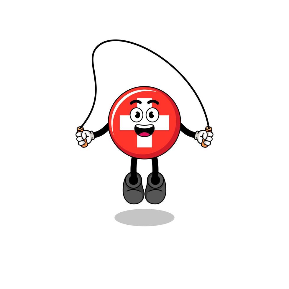 switzerland mascot cartoon is playing skipping rope vector