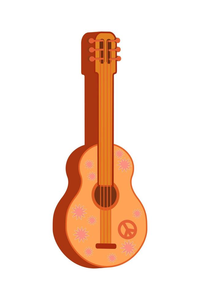 música genial guitarra retro con flores. estilo hippie. diseño de arte antiguo. instrumento musical. dibujos animados. ilustración vectorial sobre un fondo blanco. vector