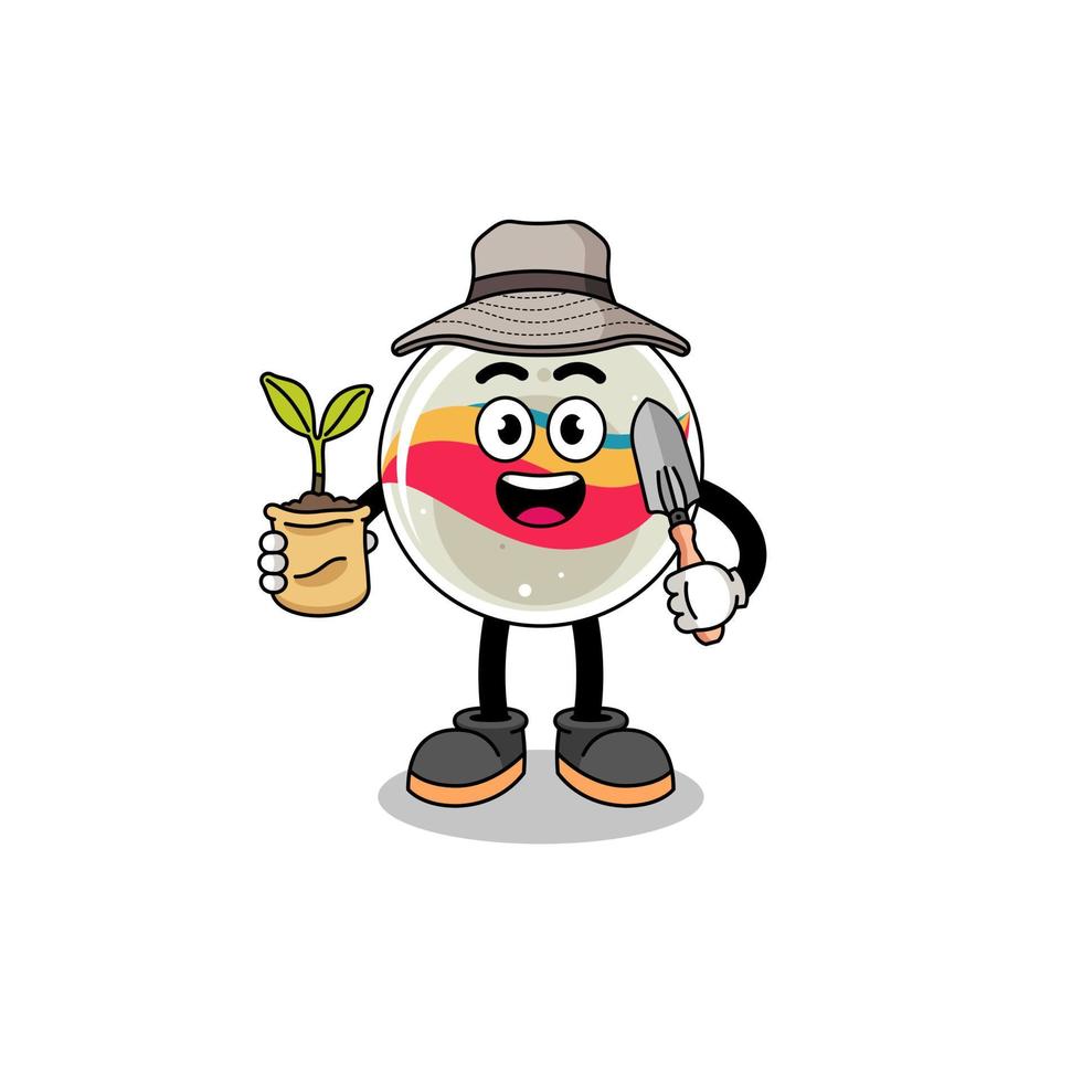 Illustration of marble toy cartoon holding a plant seed vector