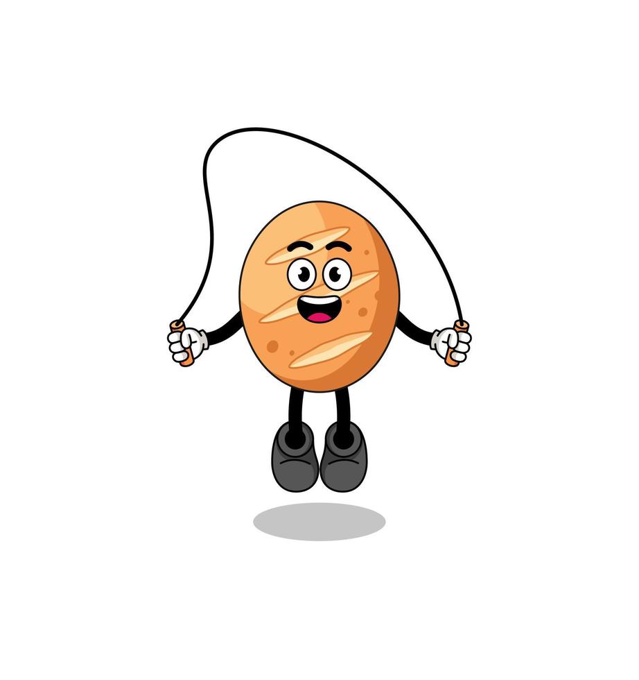 french bread mascot cartoon is playing skipping rope vector