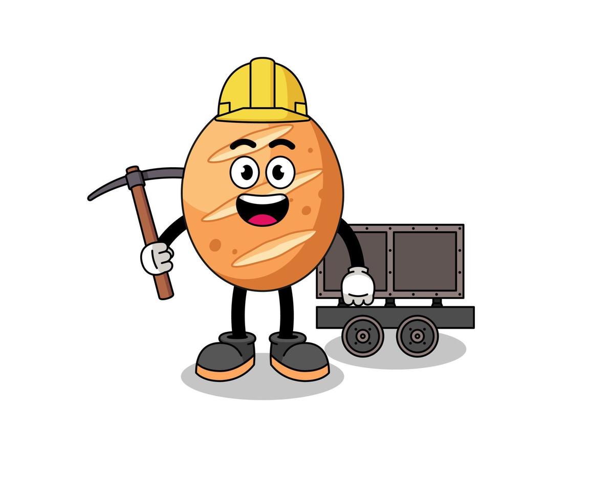 Mascot Illustration of french bread miner vector