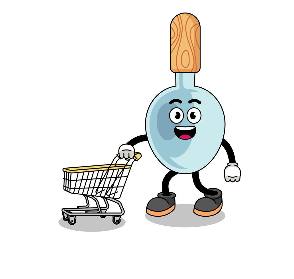 Cartoon of cooking spoon holding a shopping trolley vector