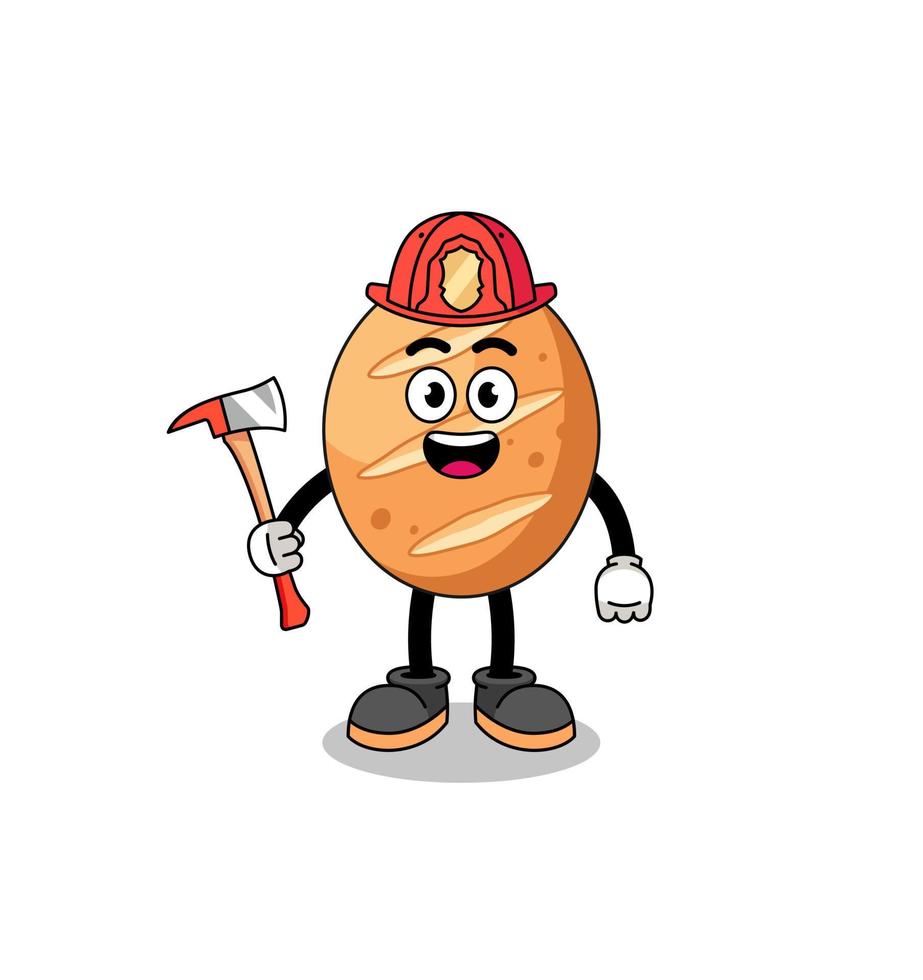 Cartoon mascot of french bread firefighter vector