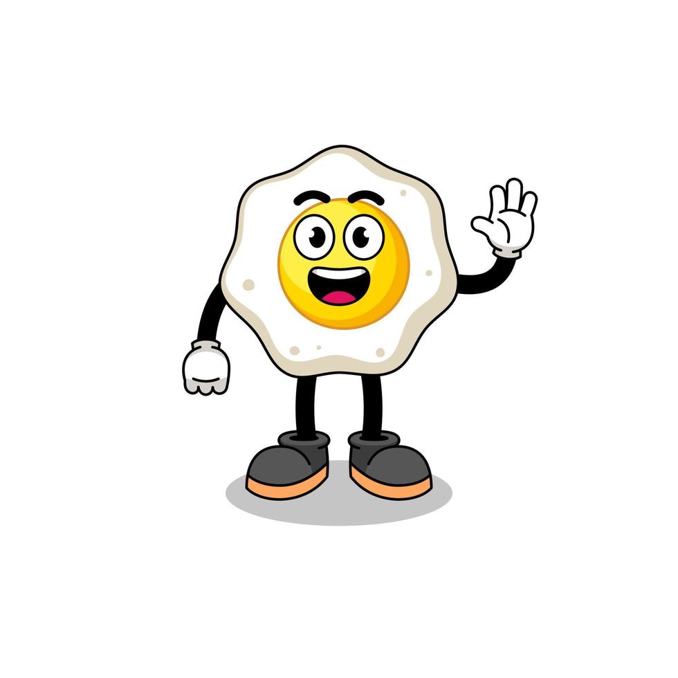 fried egg cartoon doing wave hand gesture vector