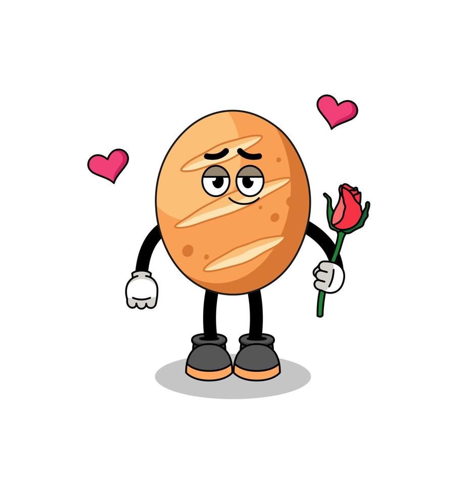 french bread mascot falling in love vector