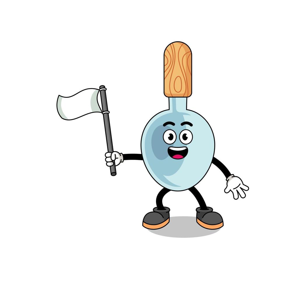 Cartoon Illustration of cooking spoon holding a white flag vector