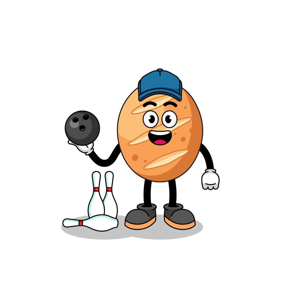 Mascot of french bread as a bowling player vector