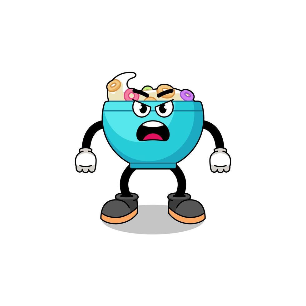 cereal bowl cartoon illustration with angry expression vector
