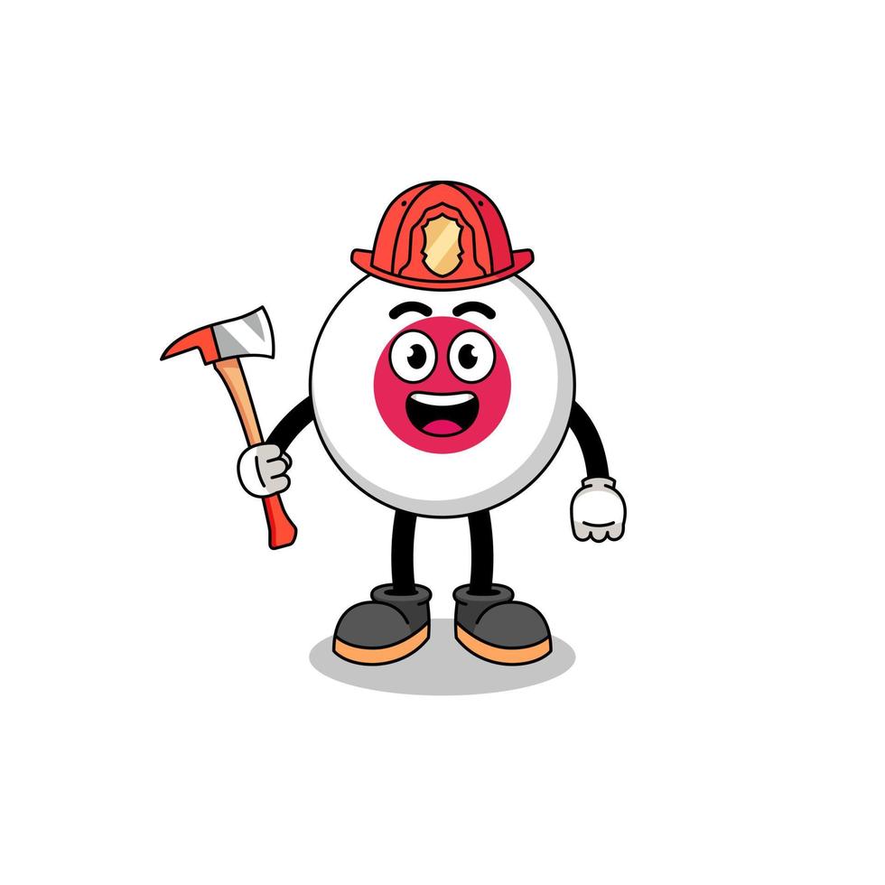Cartoon mascot of japan flag firefighter vector