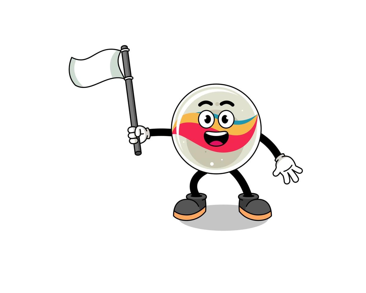 Cartoon Illustration of marble toy holding a white flag vector