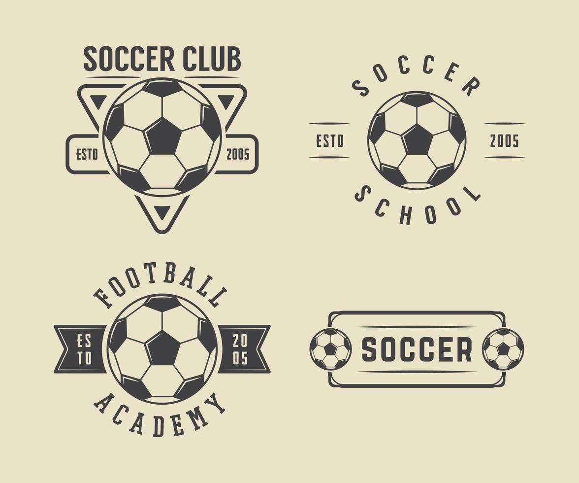 Set of vintage soccer or football logo, emblem, badge in retro style. Vector illustration