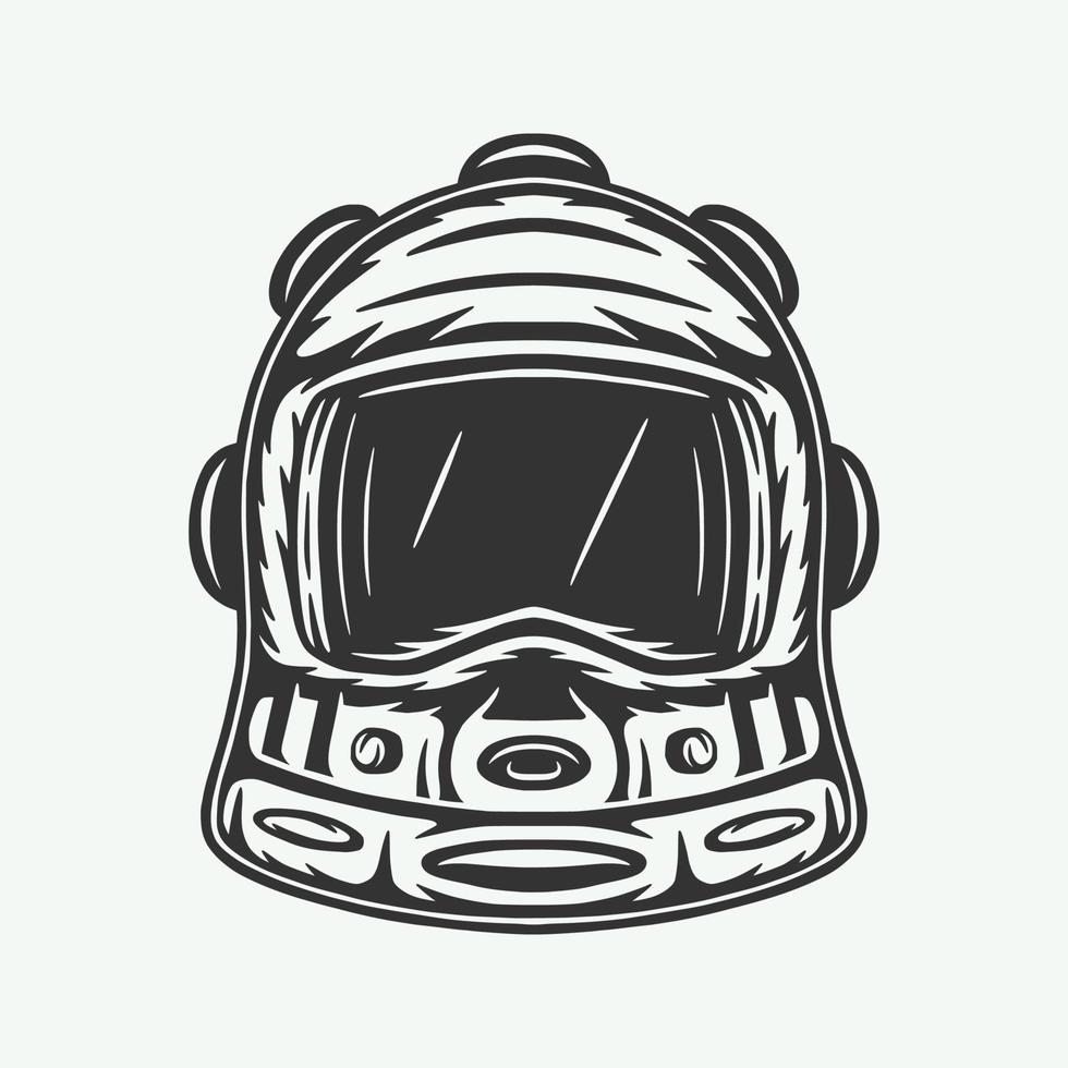 Vintage retro woodcut space astronaut helmet . Can be used like emblem, logo, badge, label. mark, poster or print. Monochrome Graphic Art. Vector. vector