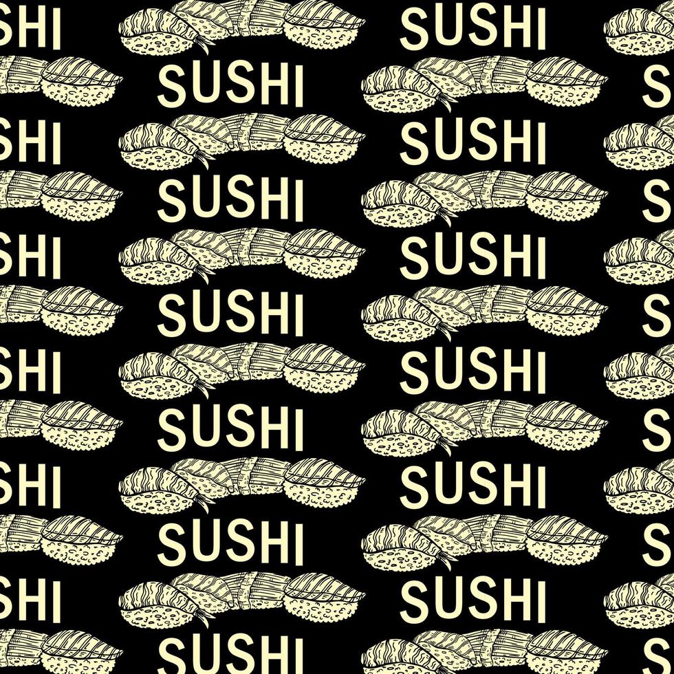 patrón de comida japonesa con colores monocromáticos de fondo de sushi vector