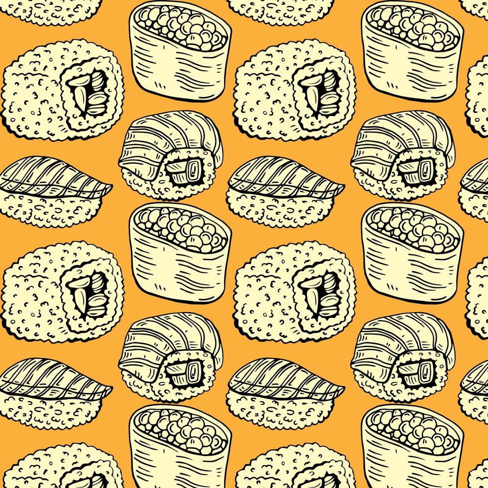 patrón de sushi y rollos aislado sobre fondo blanco vector