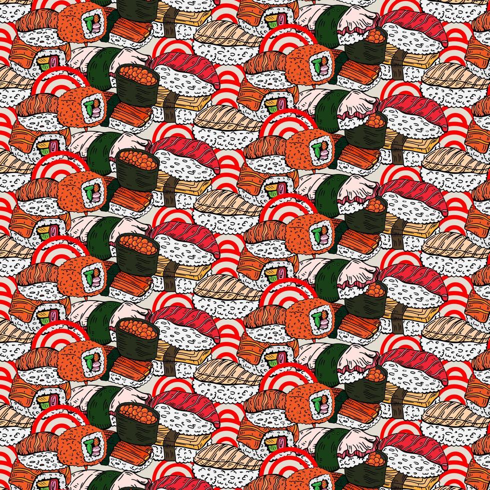 patrón de sushi y rollos aislado sobre fondo blanco vector